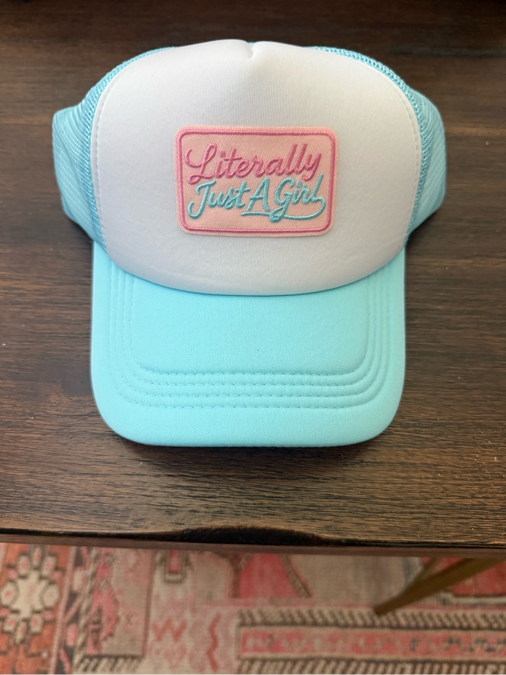 "Literally Just A Girl" Aqua & White Trucker Hat